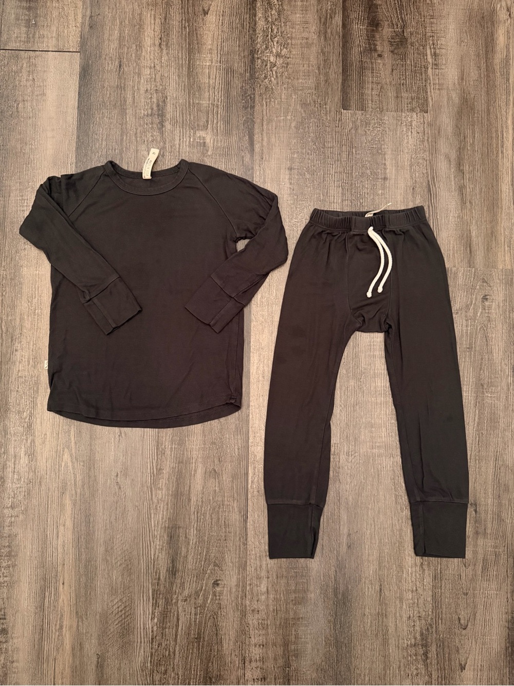 Kids Black Long-Sleeve Pajama Set with Drawstring Joggers